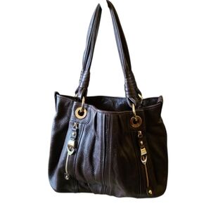 B. Makowsky Rich Brown Leather Luxury Hobo Shoulder Bag Classic Style Large